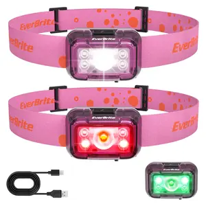 #JumpstartSale EverBrite Rechargeable Headlamp, 2 Pack Kids Headlamp with White/Red/Green Light and Memory Function, Head Lamp for Adult and Kid with 5 Modes, 120° Adjustable LED Headlamp for Camping, Running-Pink