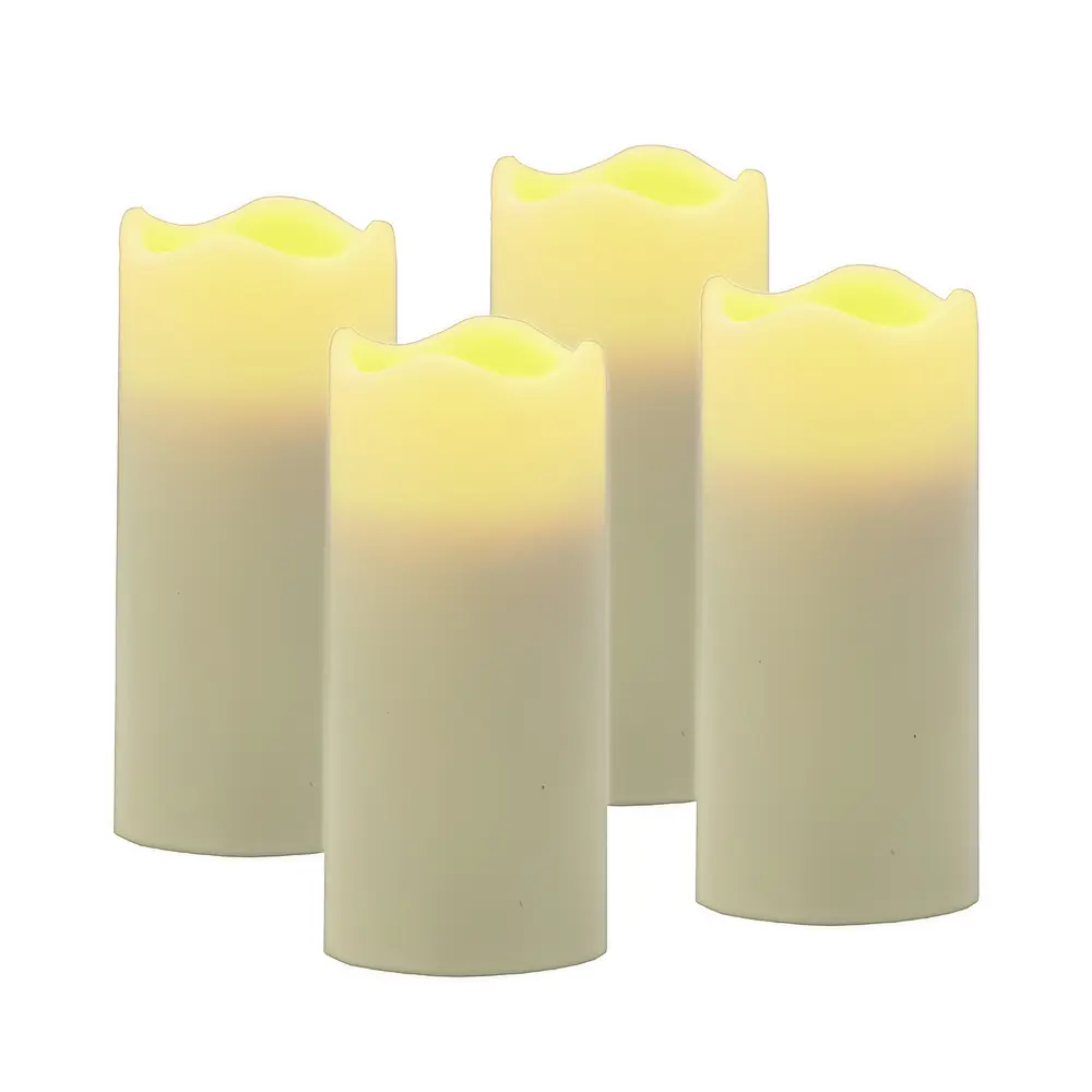Home Decor 4-Piece Ivory Battery-Operated Traditional Modern Beeswax Flameless Pillar Candles with 360 Stand - Table Ornaments, Convenient Way to Create a Warm and Cozy Environment, Ideal Home Supplies Gift, Wedding Centerpieces, Real Wax