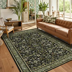 Vintage-style Printed Rug Bohemian Floral Design Washable Non-slip Low-Pile Rug for Living Rooms Bedrooms Dining Rooms and Hallways Interior Decor rug son sale indoor outdoor carpet