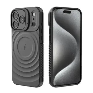 For iphone 17 Pro Max Air Case Textured Ripple Pattern Magnetic Magsafe Wireless Charging Lens Protector Bracket Soft TPU Case,Compatible with iPhone 16/15/14 Pro Max