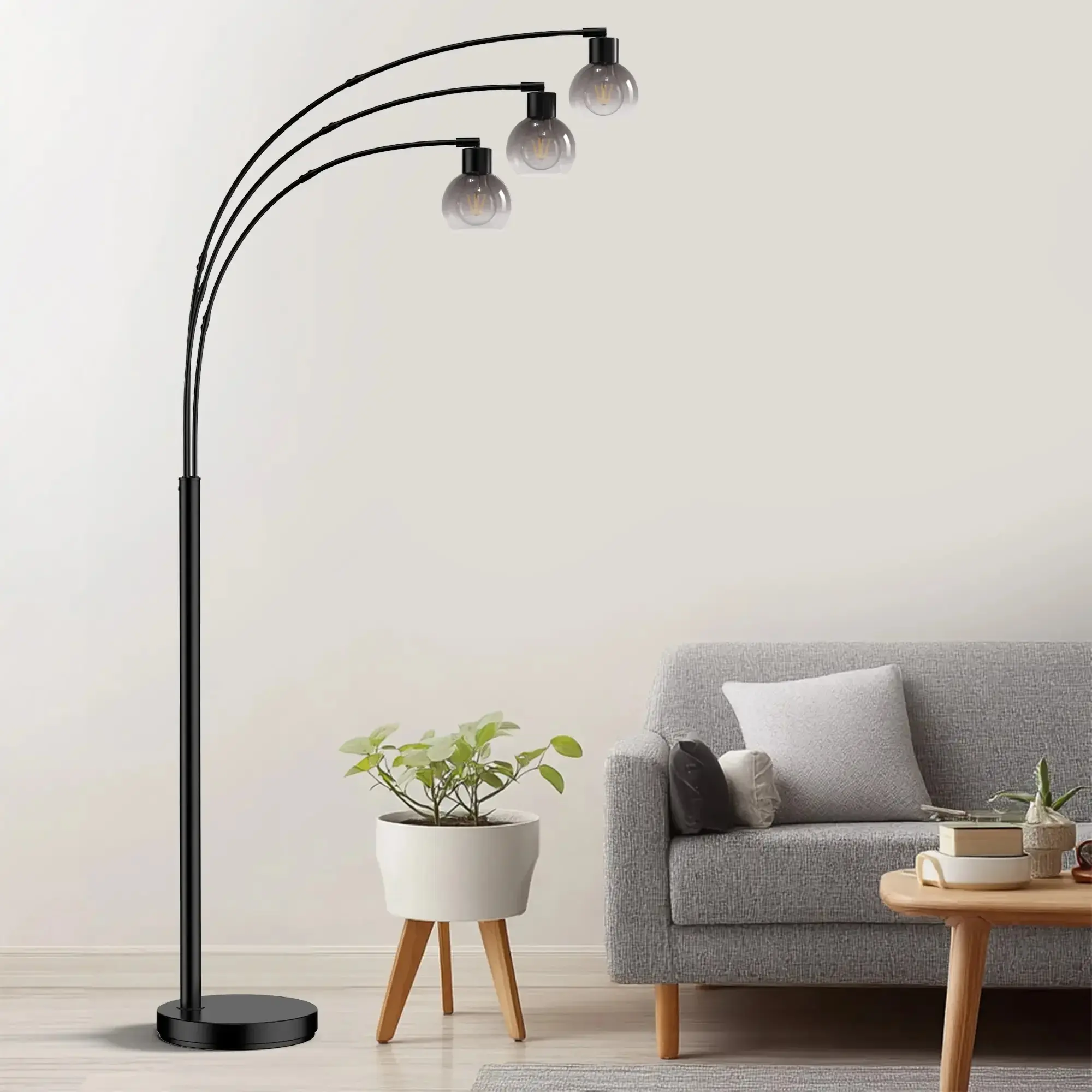 72.8in 3-Light Arc Floor Lamp Black , Modern Industrial Standing Tree Lamp for Living Room Bedroom Office Decor