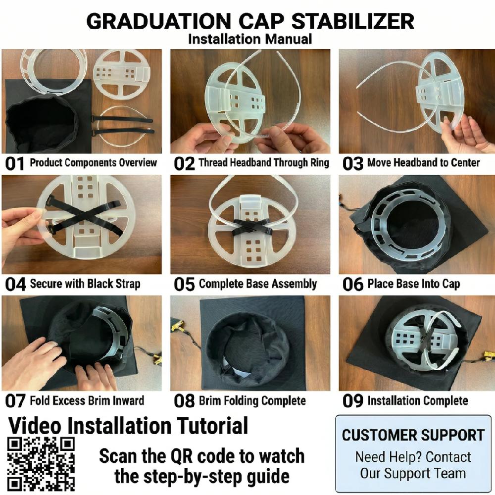 Graduation Cap Headband, Invisible Anti-Fall Grad Cap Holder Insert for Secure Fit, Clear Non