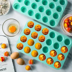 24 Cup Non-Stick Silicone Muffin and Tart Mold, Large Silicone Muffin Baking Pan, Nonstick Cupcake Pans, Perfect for Muffins Cupcakes Restaurant Bakery Party Baking Tools, Silicone Baking Mold for Cylinder Treats, Baking Supplies, Silicone Molds, Bakeware