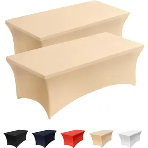 Spandex Table Cover - 2 6Ft Pack tablecloths, Elastic Tight Fitted Christmas Tablecloths Rectangular, Wrinkle Resistant Washable Table Cloth for  Year Party, Wedding - Champagne