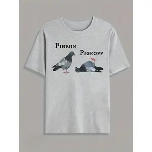 Pigeon Pigeoff Funny Graphic Cotton T-Shirt, Cute Oversized Fashion Outfit, Valentine's Day Gift for Gamer Ramen Lover Friends