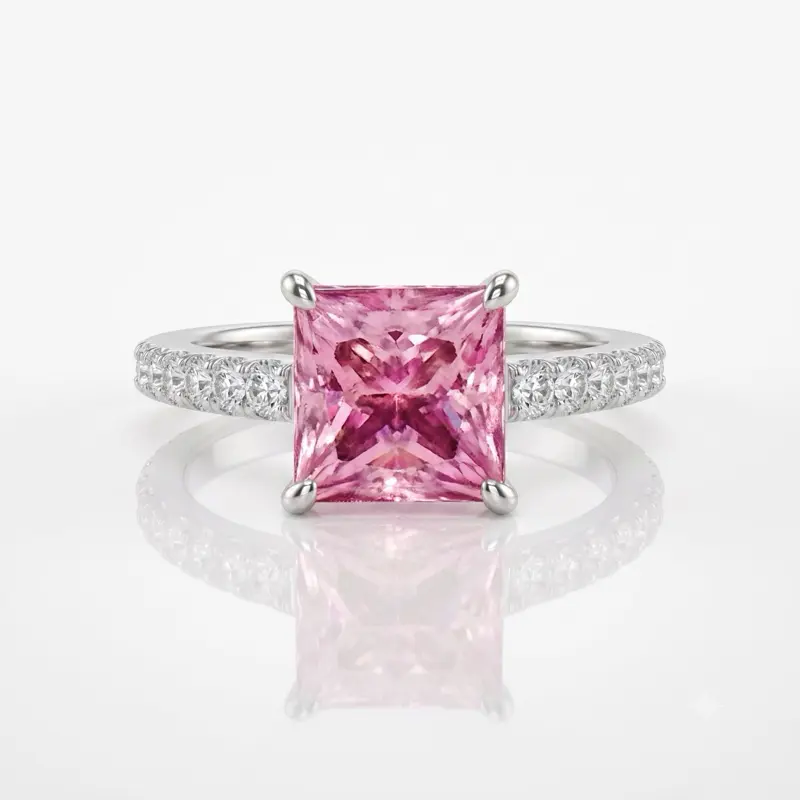 Le Diamant Rosé Ring | 3.50 CT Princess Cut Pink Diamond | 18K White Gold & 925 Sterling Silverilver