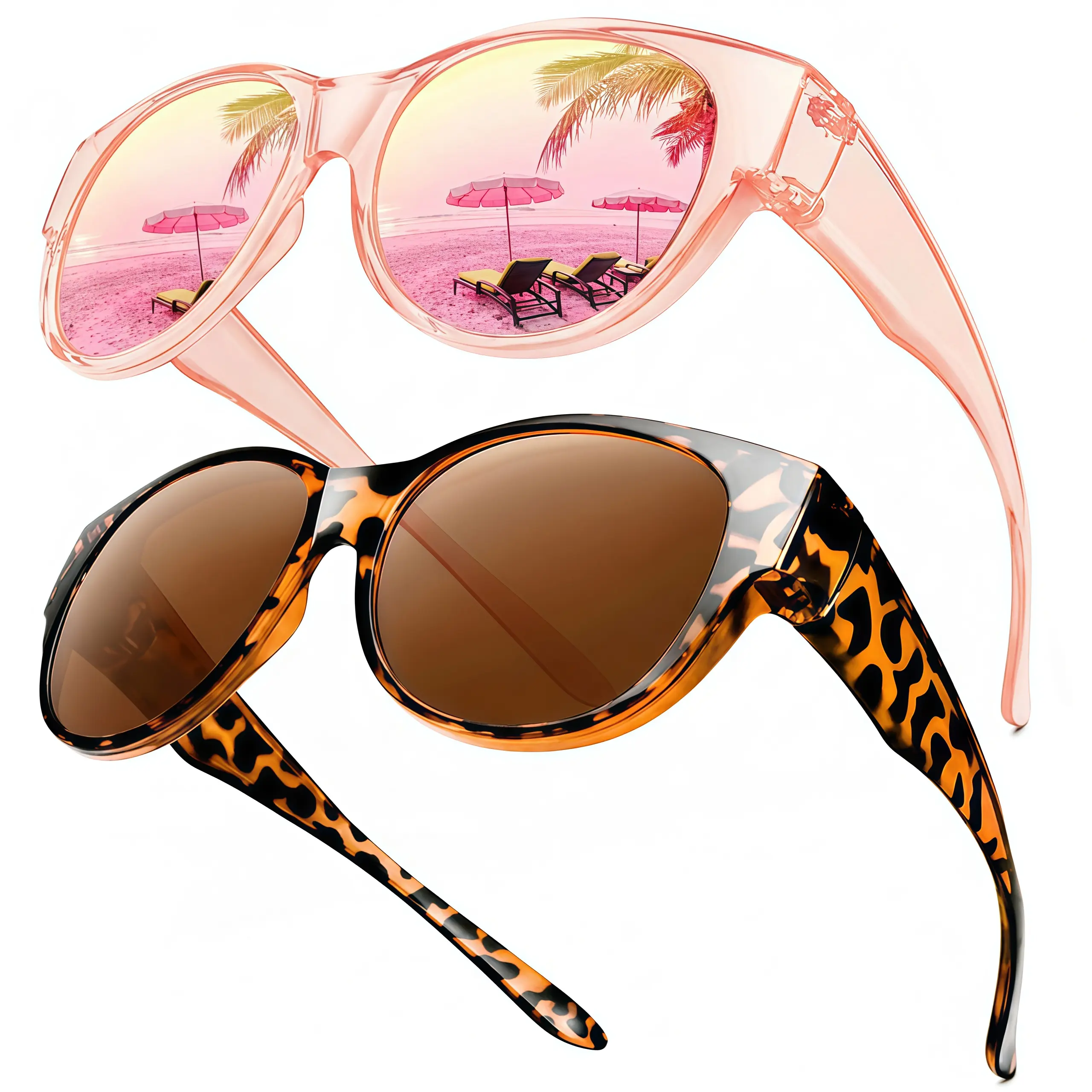 EUNOIALENS Women's Oversized Square Fit-Over Plastic Frame Sunglasses, Polarized UV400, Lightweight, Ideal for Vacation, Great Gifts for Women