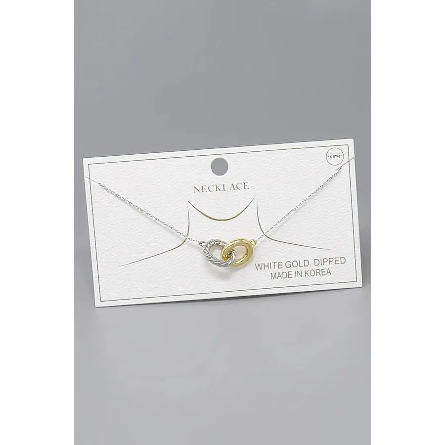 Two Tone Linked Circle Pendant Gold Dipped Necklace