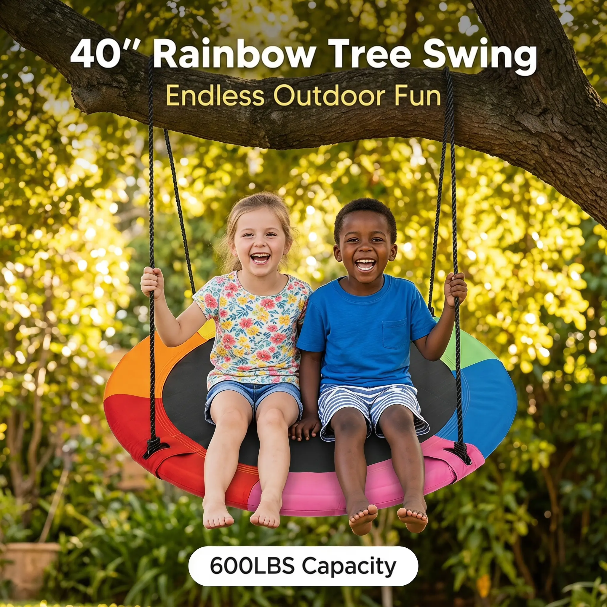 40-Inch Unisex Rainbow Saucer Flying Swing, 600 LBS Heavy-Duty Multi-User Seat for Younger Users’ Sports, Playground & Backyard Play Set Accessory