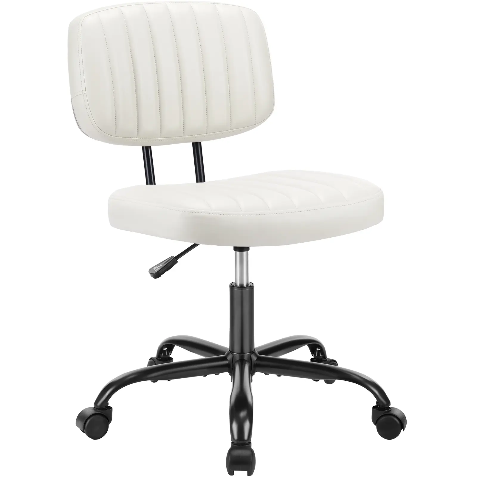 Adjustable Height Armless Office Chair, 360° Swivel PU Leather Task Chair with Wheels and Lumbar Support for Small Spaces, Home or Salon Use