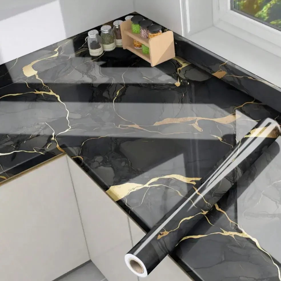 Self Adhesive Marble Paper, Waterproof Peel Stick Wallpaper for Cabinets, Countertops, Home Renovation Decor