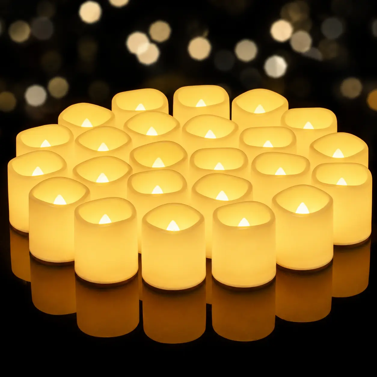 24PCS Flameless Flickering Votive LED Candles, 0-5W Dry Battery Power, Bright Yellow Light, LED Flames, 200+ Hour Runtime, Batteries Included, for Wedding, Valentine's Day Decor (Home & Festive Supplies)
