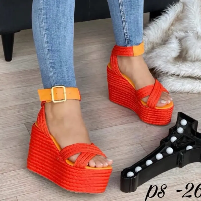 OLIVIA / Women's Colombian Jute Platform Wedge Sandals, 12cm Heel Walking Shoes