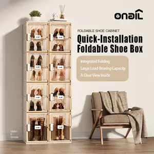 Stackable Shoe Organizer with Magnetic Closure for Easy Access, Suitable for Sneakers, Heels and Casual Shoes - Ideal Home and Dorm Room Organizer (for Entrance),Easy to Install,Portable Folding Shoe Organizer Storage unit