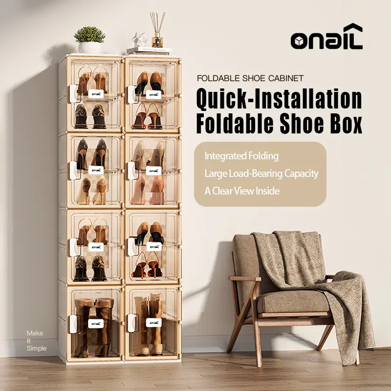 Stackable Shoe Organizer with Magnetic Closure for Easy Access, Suitable for Sneakers, Heels and Casual Shoes - Ideal Home and Dorm Room Organizer (for Entrance),Easy to Install,Portable Folding Shoe Organizer Storage unit