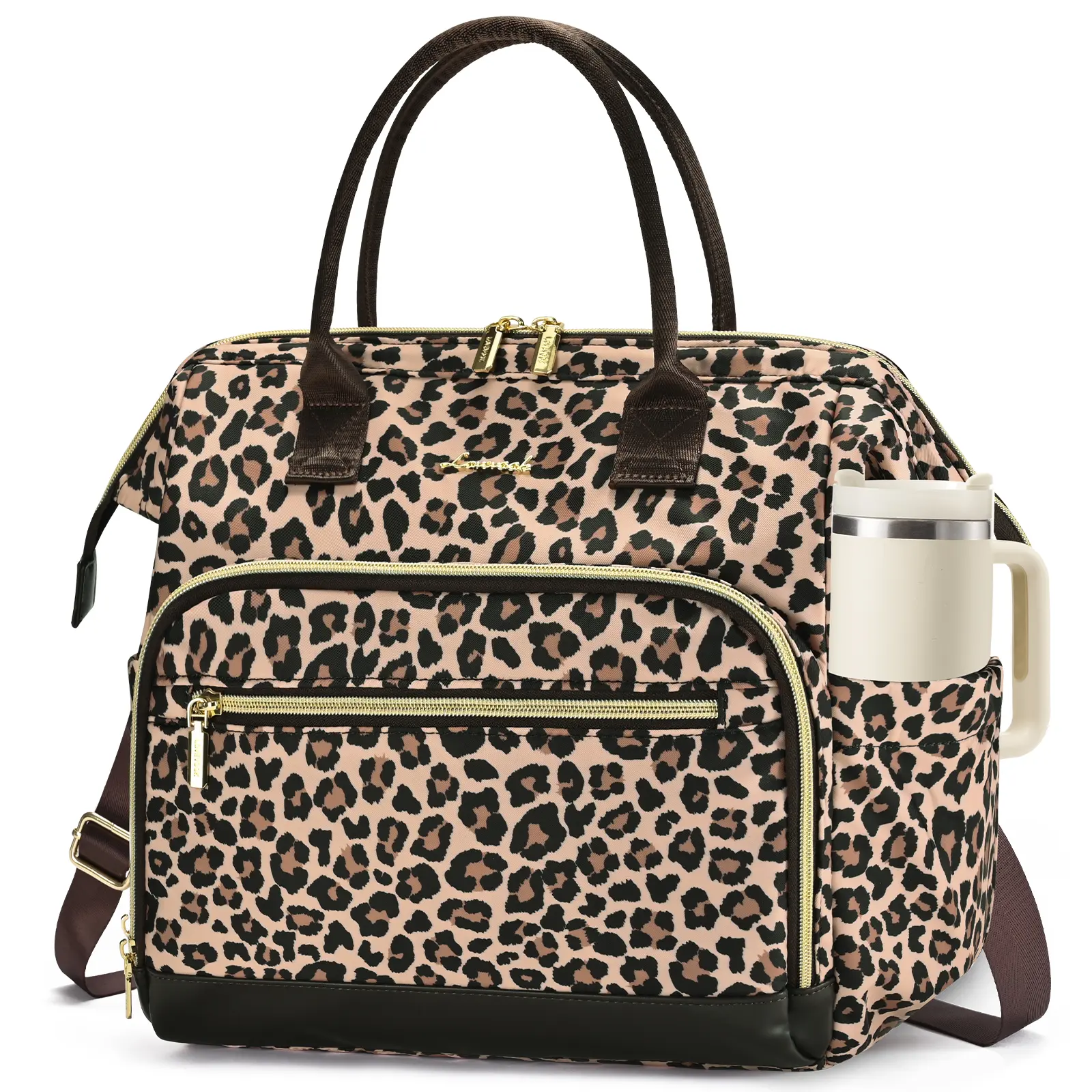 LOVEVOOK Lunch Bag Women, Insulated Adult Lunch Box for Women Work, Wide Opening Leakproof Cooler Tote Bag for Office Campus Picnic Beach with Shoulder Strap, Loncheras Para Mujer with Cup Holder