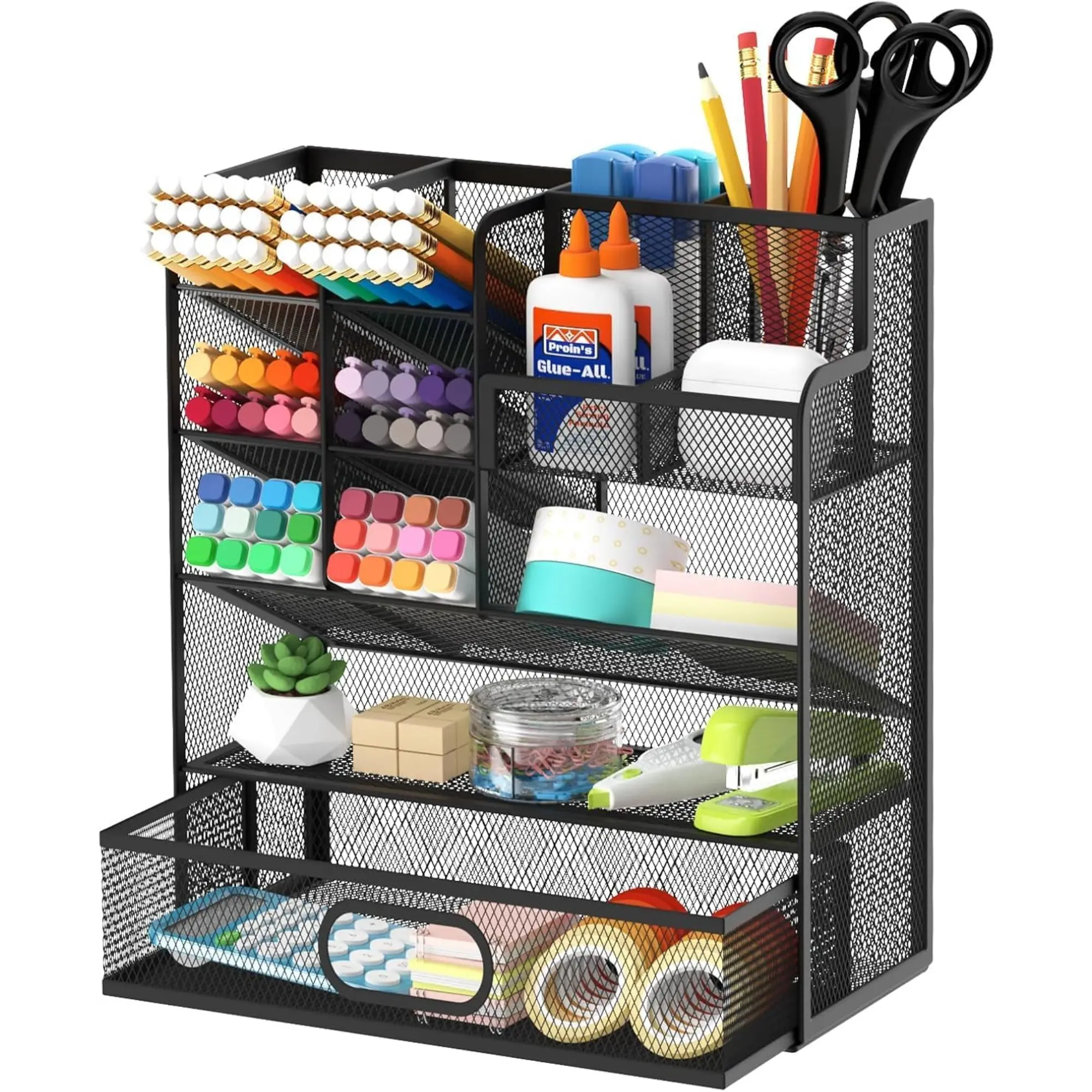 Metal Desktop Storage Rack, Multifunctional Stationery Storage Box, Office Storage Supplies, Separated Storage, Desk Organizer with Pen Holder for Office and Art Supplies