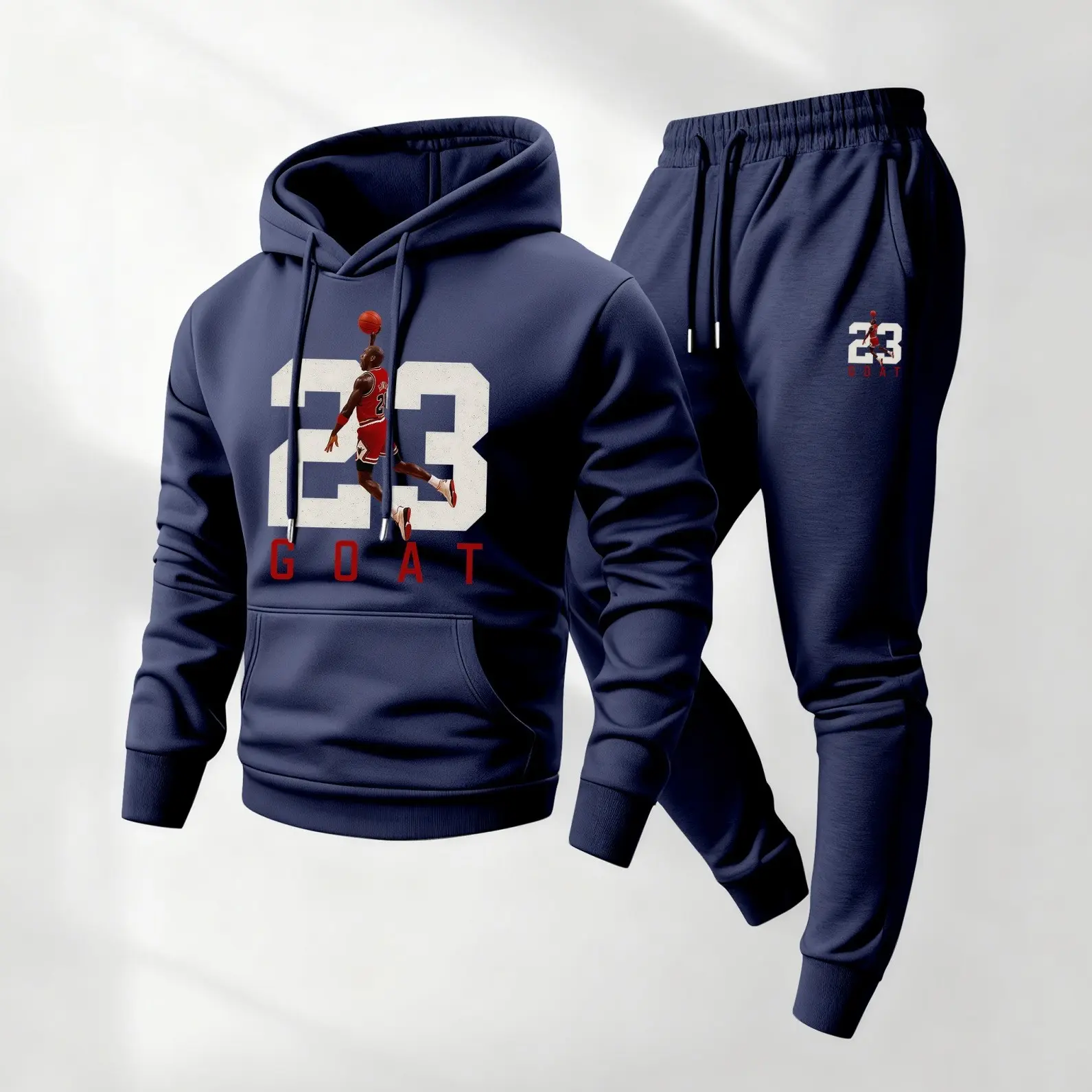 Men's GOAT 23 Print Hoodie Set 2 Piece Tracksuit with Drawstring Sweatpants Casual Athletic Long Sleeve Hooded Jacket and Joggers Fall Winter Sportswear Outfit for Daily Wear Indoor Outdoor Gym Streetwear Athleisure Clothing Workout Set Breathable Activew