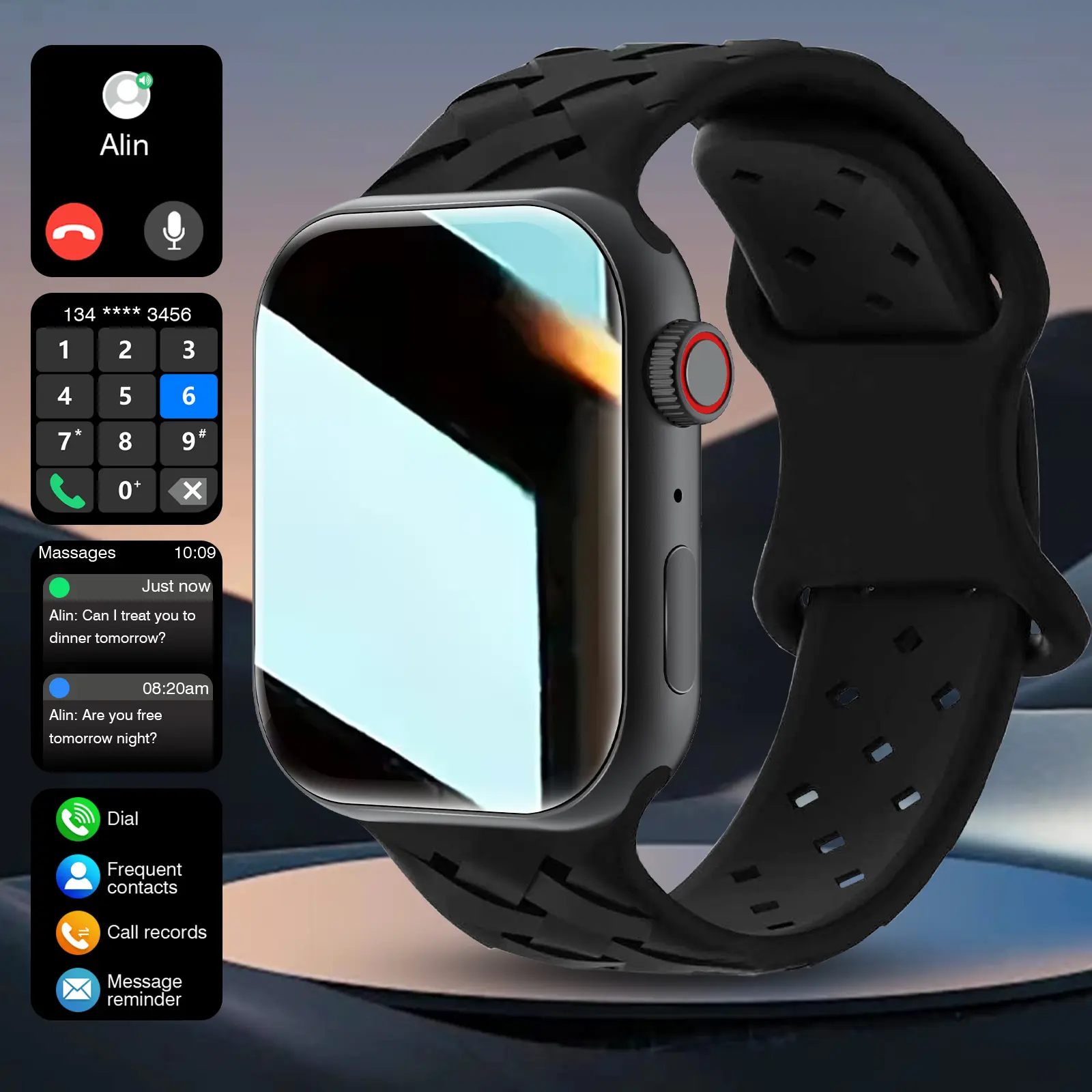 Smart Watch,Call Reminder/Rejection,Multi-Sports Mode,Message Reminder View,Multiple Application Notifications,Full Touch HD Screen,Custom Dial Wallpaper,With Weather Forecast,Remote Control Photography Function,Unisex,Suitable for Android/IOS Phones
