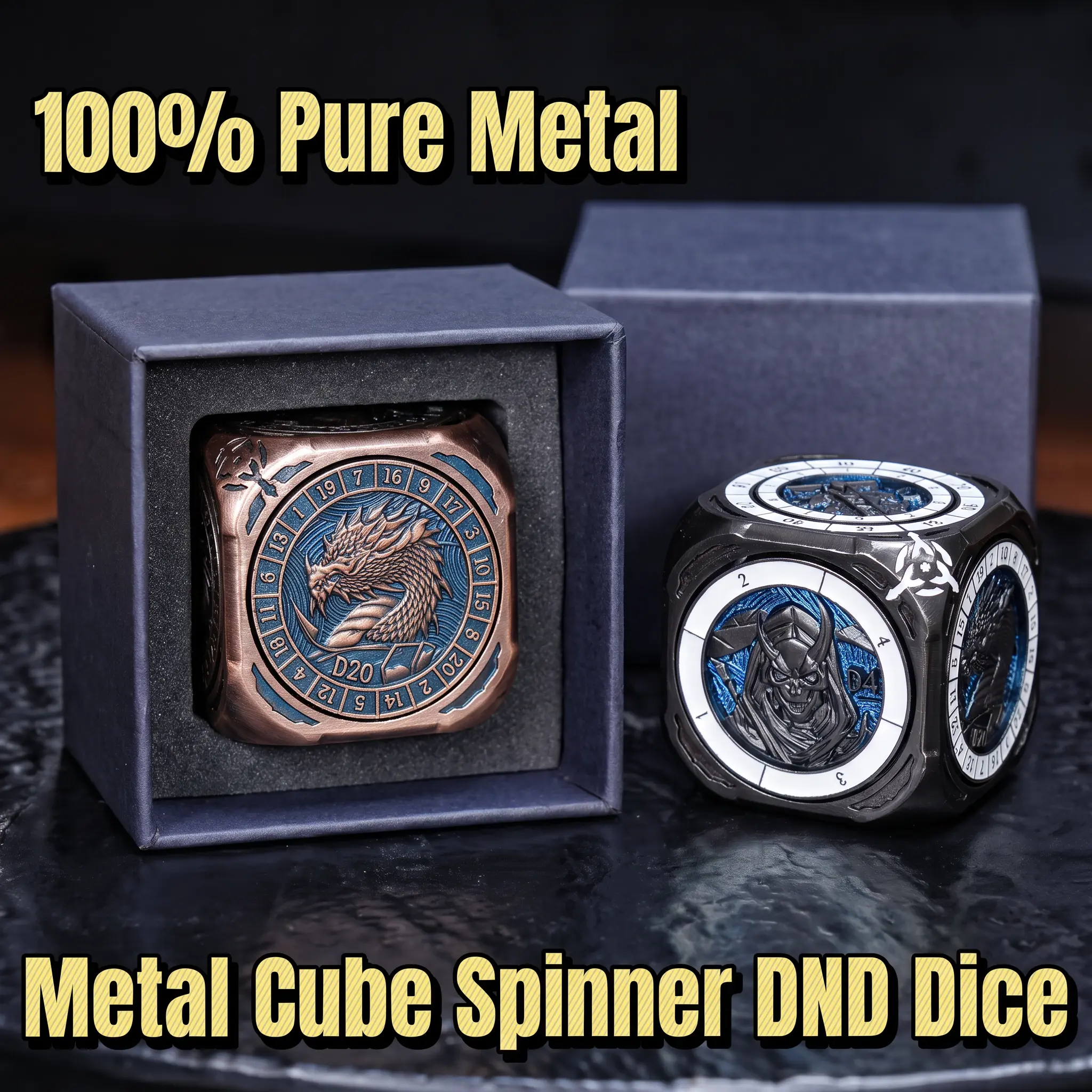 Premium Metal 7-in-1 Rotating D6 Spinner Dice, Heavy 38mm Dice Roller for DND, Dungeons & Dragons, Pathfinder, Warhammer 40K, RPG Tabletop Games, EDC Fidget Desk Toy, Dungeon Master Gift, Dice Collector