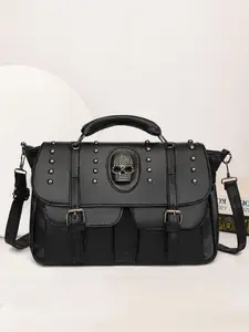 Women's Punk Style Rivet & Skull Decor Tote Bag, Fashionable Large Capacity Crossbody Bag for Daily Used, Casual Trendy Versatile High-quality Daily Commuting Bag, Casual Shoulder Bag