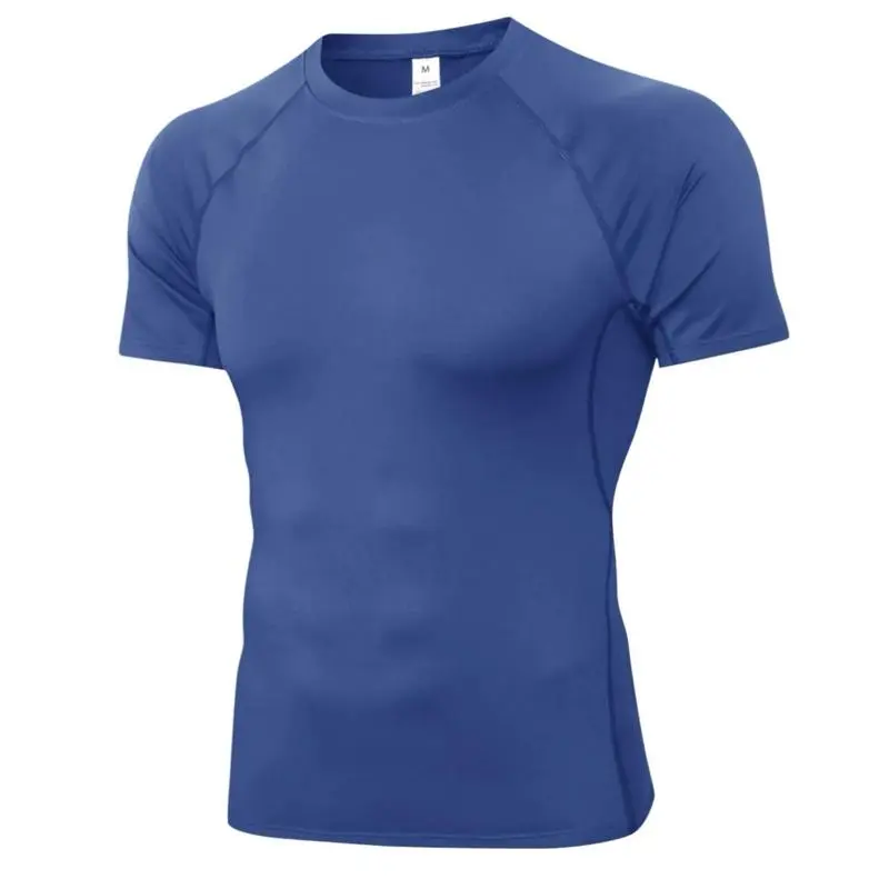 WRAGCFM Blue Short Sleeve Compression Shirt Men Athletic Tops Cool Dry Running Undershirts Baselayer Sports Gym T-Shirt