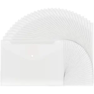 30pcs Plastic Envelopes Clear Reusable Poly Envelope Waterproof File Folder with Snap Button US Letter A4 Size for School Office Supplies