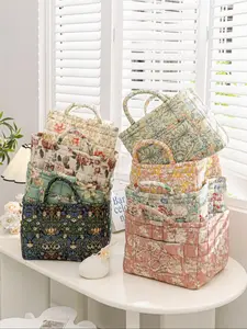 Floral Pattern Travel Toiletry Bag, Portable Underwear Sundries Finishing Basket, Home Organization and Storage for Kitchen Bathroom Bedroom Living Room Dorm Office, Multifunctional Toiletry Bag