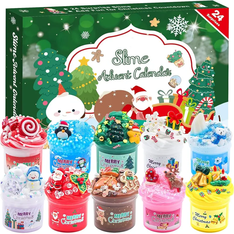 Christmas Countdown Gift Slime 2026 Kids, Countdown Calendars 24 Days of Surprises with Slime Kit Funny Gifts for Toddler Kids Teens Girls 4-12 Year Old