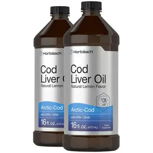 Horbäach Arctic Cod Liver Oil with EPA/DHA | 2 x 16 fl oz | Natural Lemon Flavor | Non-GMO & Gluten Free Liquid Supplement