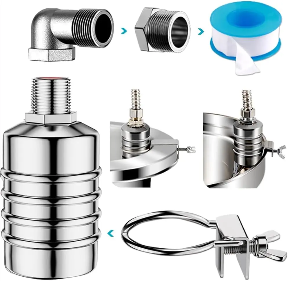 Automatic Water Level Control Float Valve, Float Valve, 1/2" to 3/4'' water level control float valve, 304 Stainless Steel Fully Automatic Watershut off valve, Automatic Water Level Controller for Tank, Pool, Livestock Troughs Water Float Valve