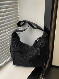 Vintage dark tone texture exquisite leopard print bag with zipper accessory decoration, casual simple and versatile single shoulder crossbody bag, multi zipper design, suitable for daily commuting, shopping, and gatherings
