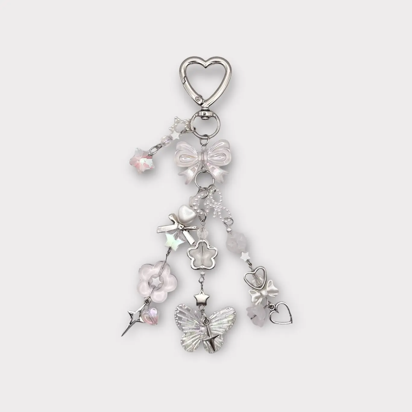 White Butterfly Keychain with Crystal Beads, Y2k-inspired Chunky Accessory trendy keychain