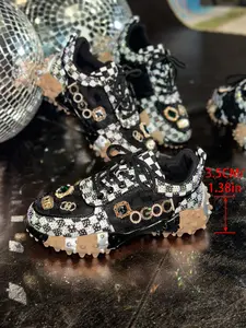 Women's Thick Sole Chunky low top Dad Shoes, Vintage Decorative Street Style Sneakers, Plaid Patchwork Design, Comfortable Sporty Footwear