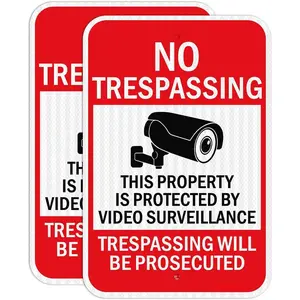 Large Video  Signs, 18x12 Inches No Trespassing Sign Private Property Sign,Engineer Grade Reflective , Fade Resistant,Indoor or Outdoor Use (2-Pack)