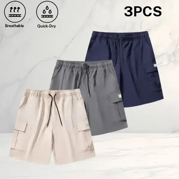 Summer Breathable Quick-Dry Cargo Shorts 3-Piece Set — Fashionable cargo style, Loose-Fit that flatters the figure, unisex design suitable for running, fitness, and outdoor activities, Athleisure Street Shorts, Pockets Shorts