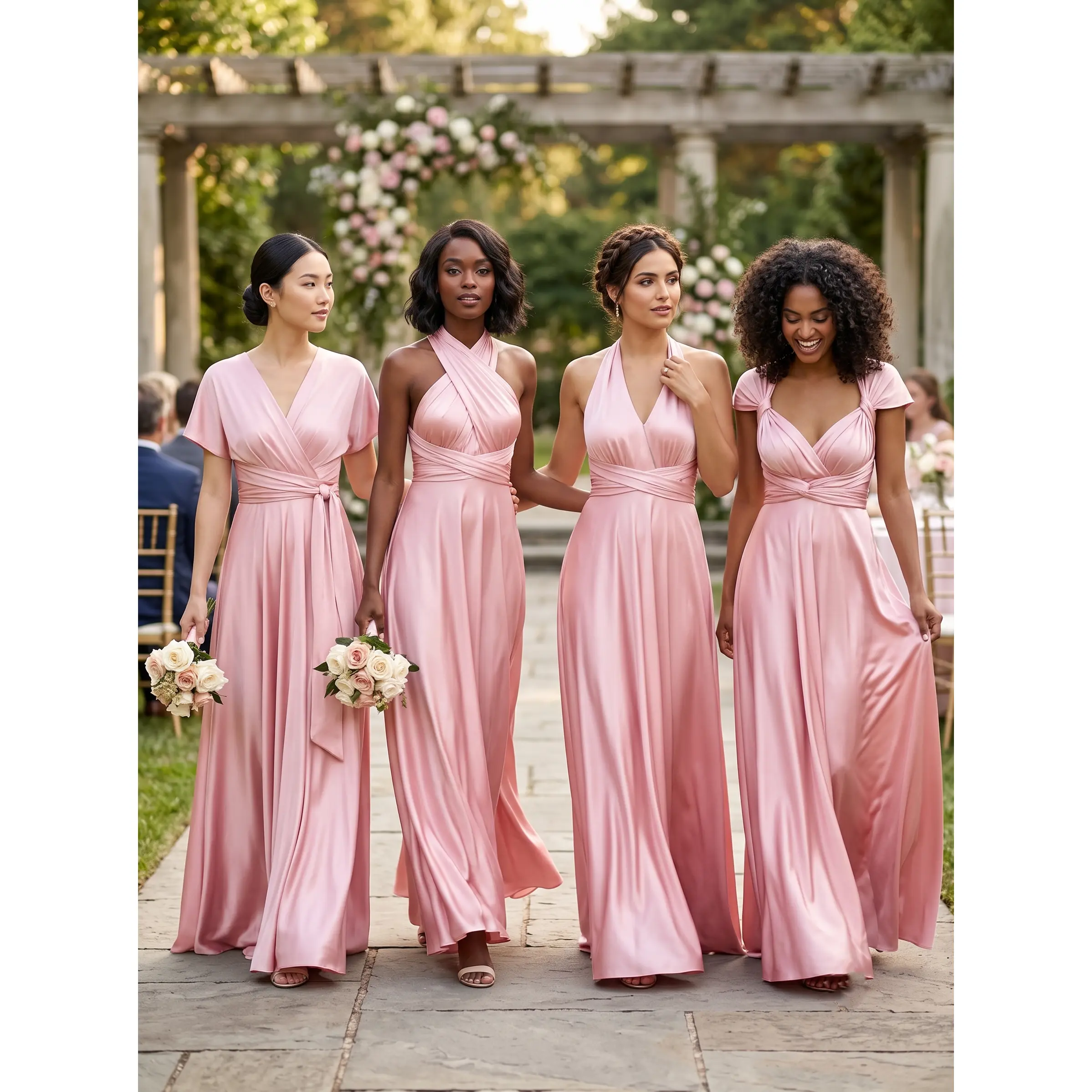 Women's Blushing Pink Multiway Convertible Maxi Dress | Infinity Bridesmaid & Formal Gown, Infinity Long Sleeveless Bridesmaid Dress for Wedding Guest Versatile Formal Evening Gown Party Casual Sun Dress Maternity flaterring for all types