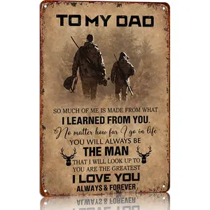 To My Dad Hanging Aluminium Metal Sign, Vintage Room Decor Wall Plaque, Unique Father's Day Gifts Dad Gifts, Country-Inspired Home Signs for Farmhouse Living Room Hunter-Themed Father-Son Present