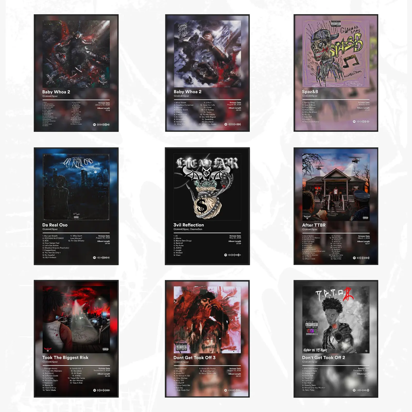 Glokk40Spaz Album Music Poster Premium Wall Art Poster Unframed HD Print Home Office Decor Unique Trendy Gift