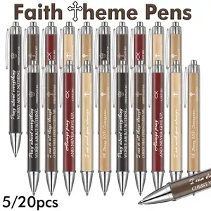 5/20 Pcs Christian Faith Inspirational Ballpoint Pens, Bible Verse Pens with Religious Quotes, Black Ink Retractable Pens, Inspirational Scripture Pen Gifts for Church Office School Use, Gift Ready