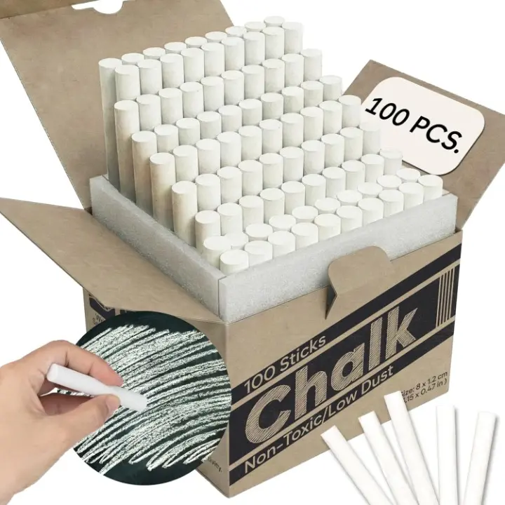 Chalk for Blackboard – 100 Sticks – White – Non-Toxic, Low Dust – Classroom & School Chalk