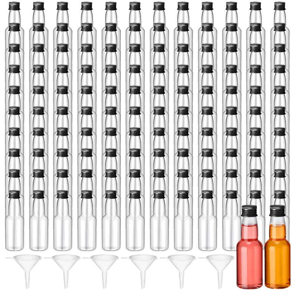 120-Piece 2oz Transparent Plastic Carbonated Water Bottles with 6 Funnel Pouring Aids, Home Supplies for Weddings, Birthdays, Party Hosts (Home & Kitchen Organization)