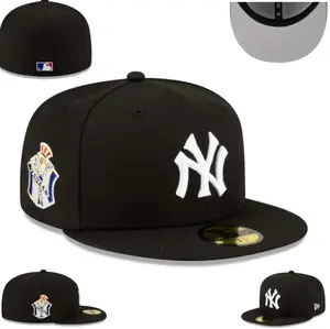 New York Yankees Fitted Hat Mens Black NY Hip Hop Flat Brim Cap Streetwear Trending 2026