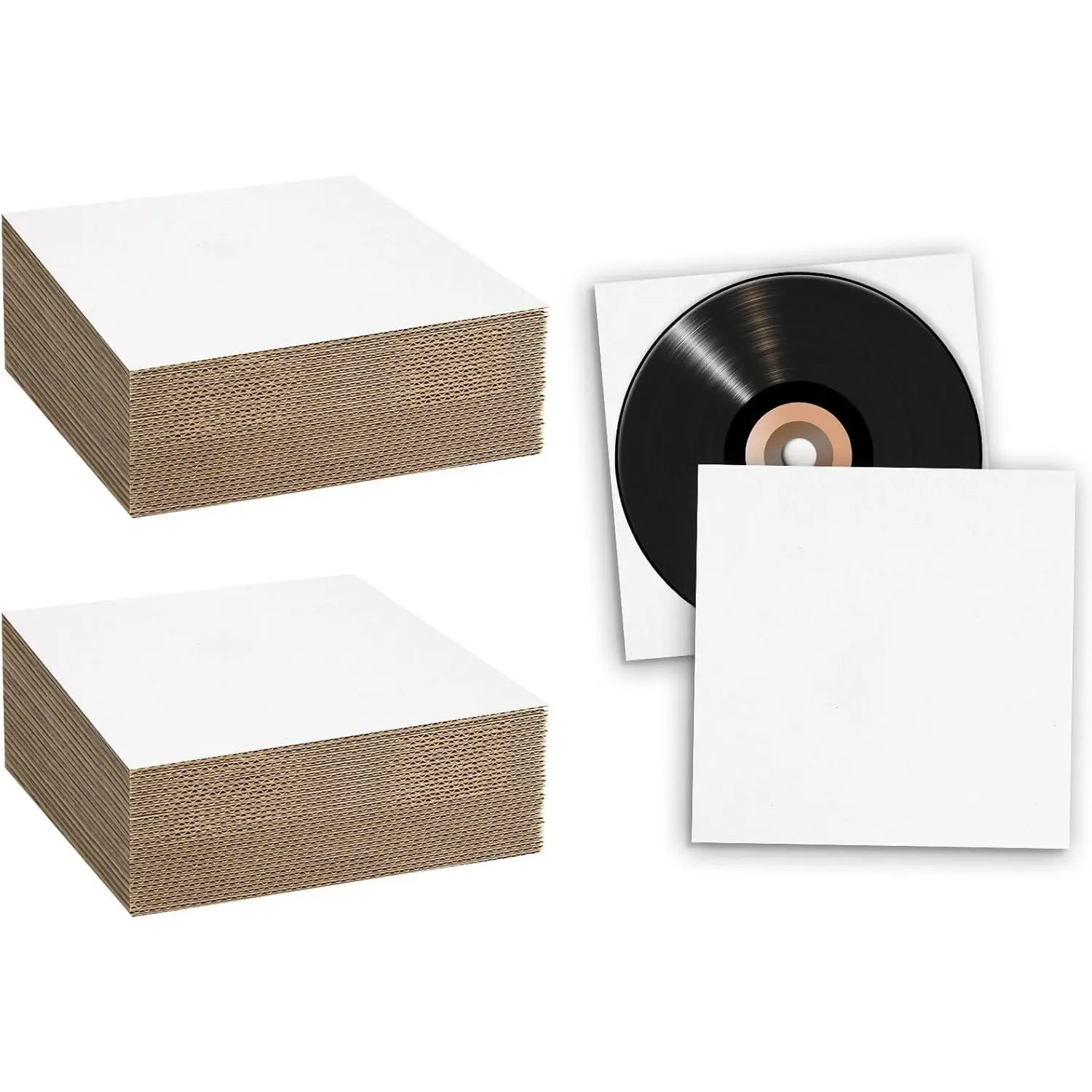 50 Pack 12 3/8" Corrugated Cardboard Sheets For 12" Vinyl LP Record Shipping Packing, Mailing Spacer, Craft Card Board, 1/16" Thick (White on one side)