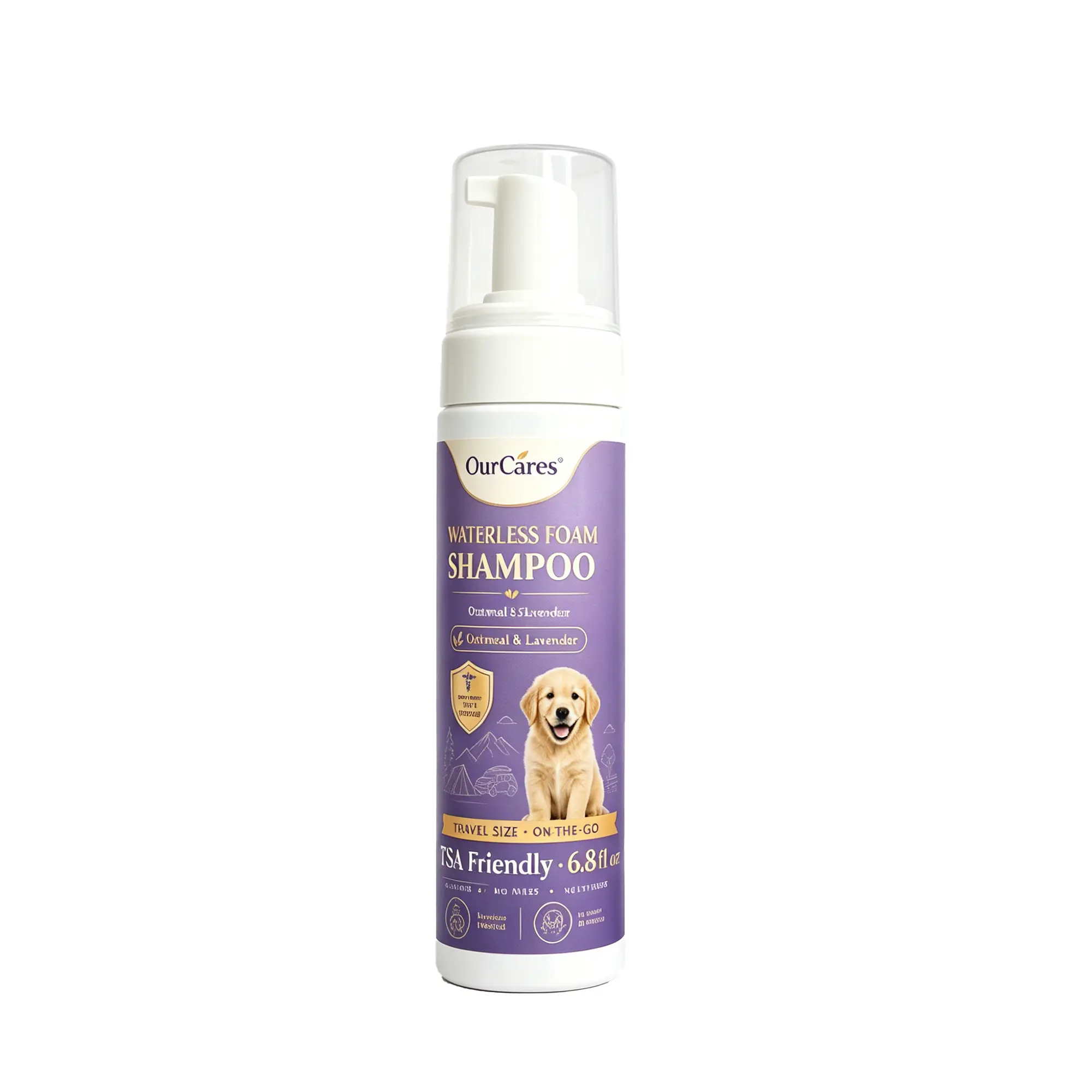 OURCARES Waterless Foam Shampoo for Dogs  -6.8 fl oz (200mL) No Rinse Pet Cleanser with Oatmeal & Lavender, Deodorizing, Moisturizing & Sensitive Skin Care, Travel Size for All Breeds