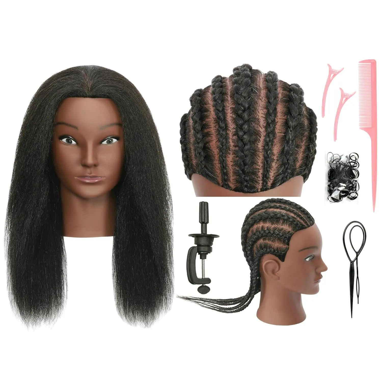 Mannequin   Human Hair  Manikin Doll   with Stand for Hairdresser Practice Braiding Styling Coloring Bleaching Dyeing  Updos Display