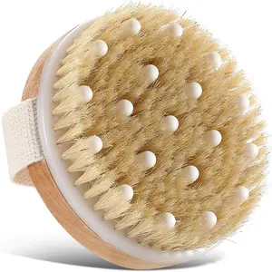 Dry Brushing Body Brush Round, Exfoliating Brush for Cellulite Lymphatic Drainage Bath Set, Bath Brush for Women & Men