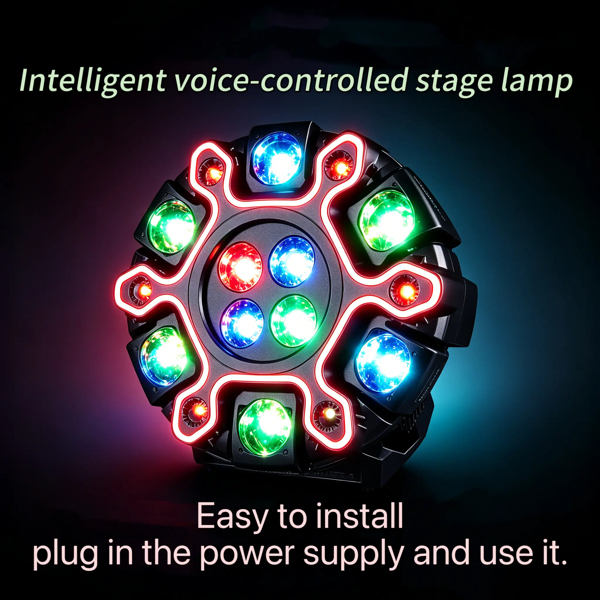 12-Eye LED Moving Head Stage Light, Sound-Activated RGBW Beam DJ Light, DMX512 Voice Control Disco Party Lights for Clubs/Bars, Weddings, Live Shows, and Church Stage Lighting