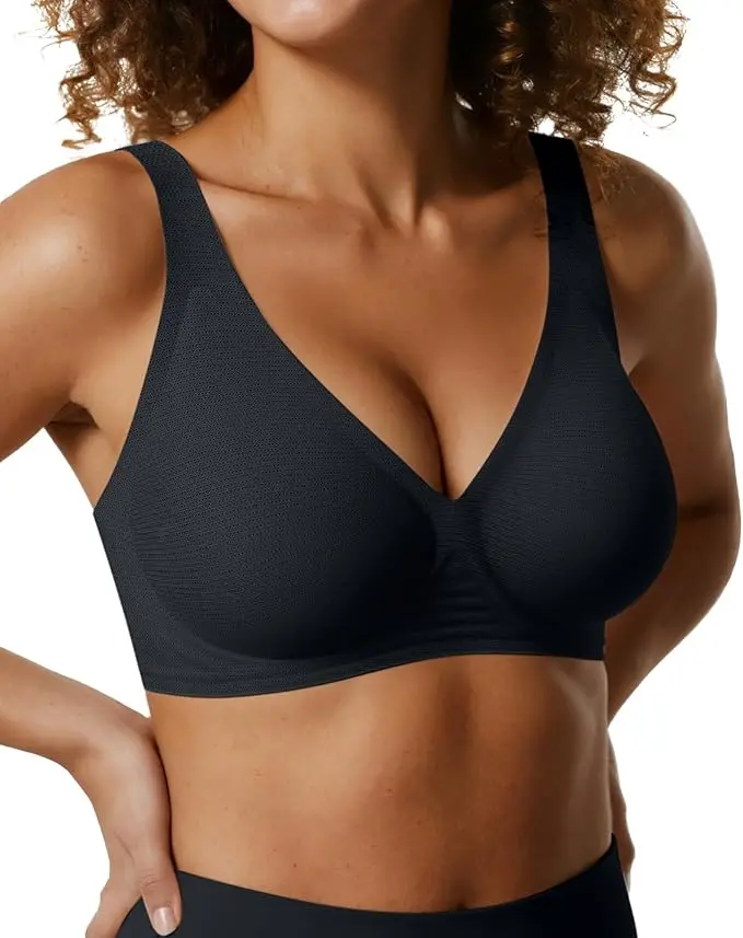 Women's Sexy Lace Push-Up Bra, Seamless Deep V-Neck with Padded Wire-Free Cups in Light Breathable Cotton for Casual Wear, Fabric