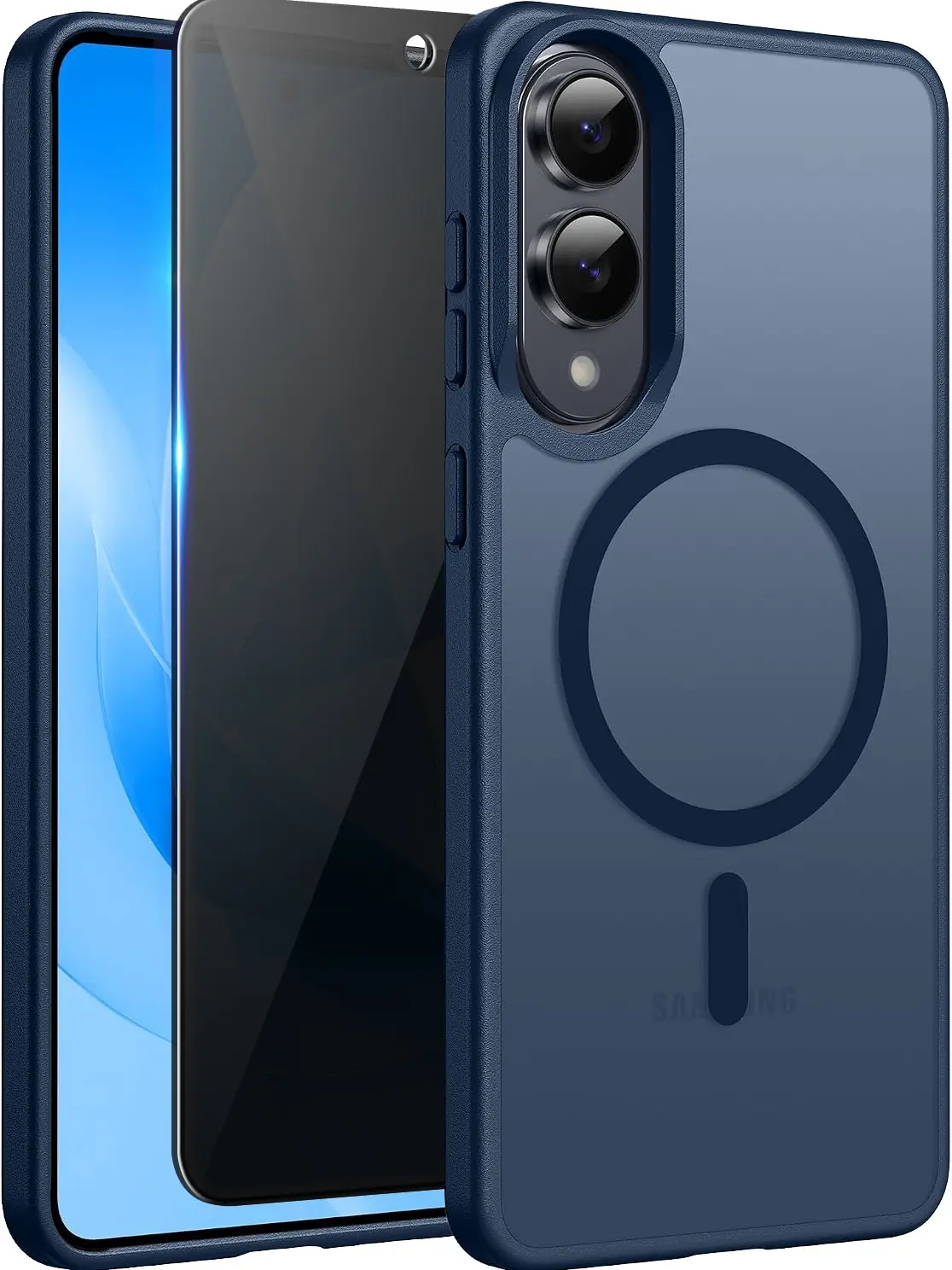Magnetic for Samsung Galaxy S25 Edge Case with Privacy Screen Protector, Compatible with MagSafe, Translucent Matte Anti-Scratched Slim Case for Samsung Galaxy S25 Edge ,Blue